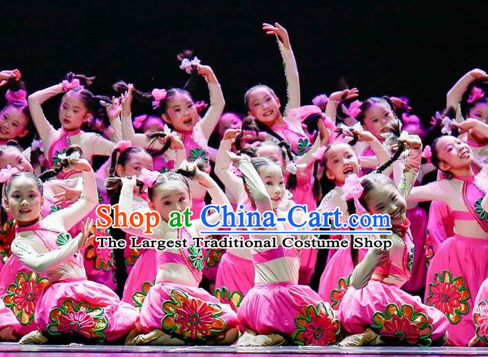 Chinese Folk Dance Costumes Fan Dance Dress Yangge Dance Clothing Children Yangko Dance Rosy Uniforms