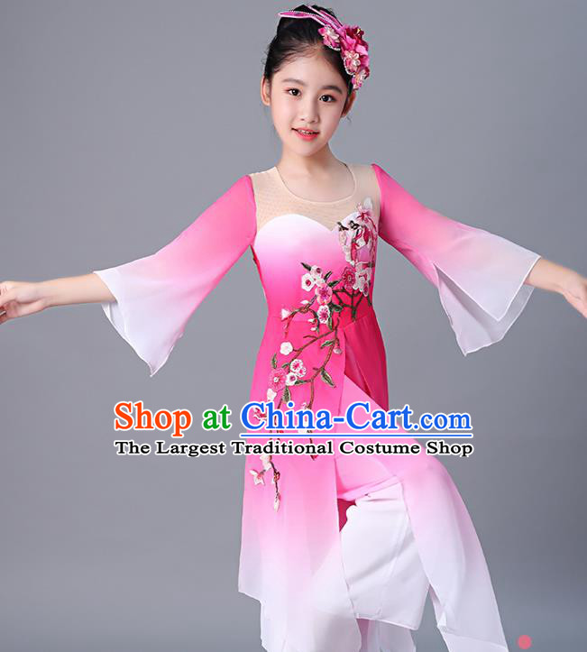 China Jasmine Flower Dance Rosy Outfits Children Classical Dance Costumes Girl Stage Performance Dancewear Umbrella Dance Clothing
