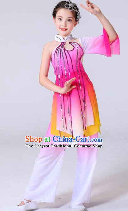China Umbrella Dance Clothing Lotus Dance Rosy Outfits Children Classical Dance Costumes Girl Stage Performance Dancewear