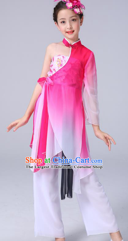 China Children Classical Dance Costumes Girl Stage Performance Dancewear Umbrella Dance Clothing Peony Dance Rosy Outfits