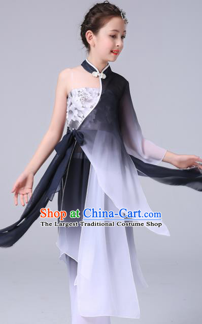 China Peony Dance Black Outfits Children Classical Dance Costumes Girl Stage Performance Dancewear Umbrella Dance Clothing