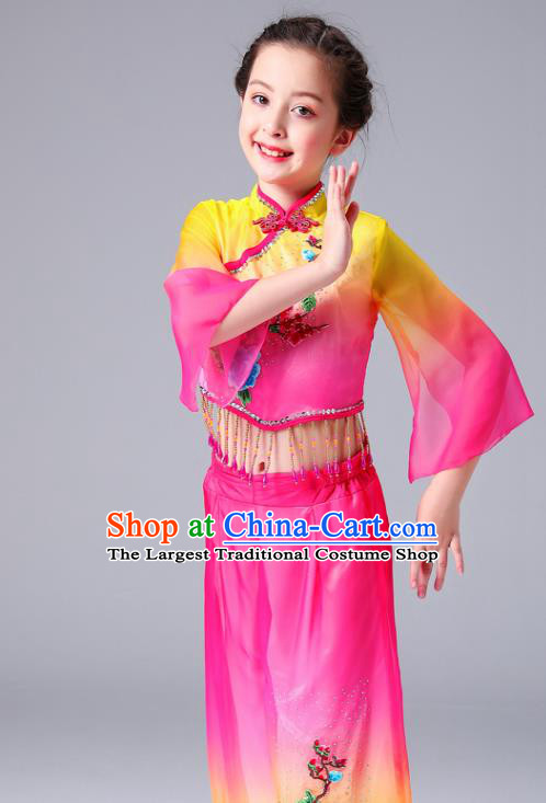 Chinese Drum Dance Dress Yangge Performance Clothing Children Yangko Dance Rosy Uniforms Folk Dance Costumes