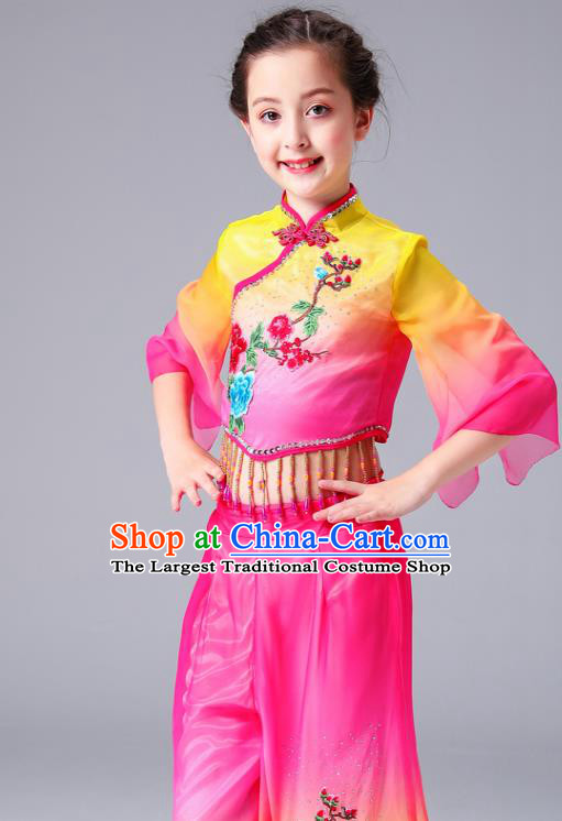 Chinese Drum Dance Dress Yangge Performance Clothing Children Yangko Dance Rosy Uniforms Folk Dance Costumes
