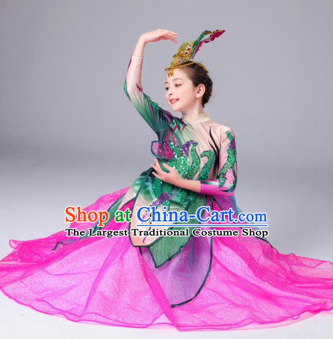 Professional Girl Modern Dance Clothing Lotus Dance Fashion Stage Performance Rosy Dress Opening Dance Costume