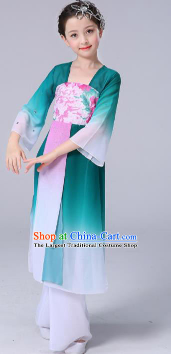 China Umbrella Dance Clothing Palace Fan Dance Green Outfits Children Classical Dance Costumes Girl Stage Performance Dancewear
