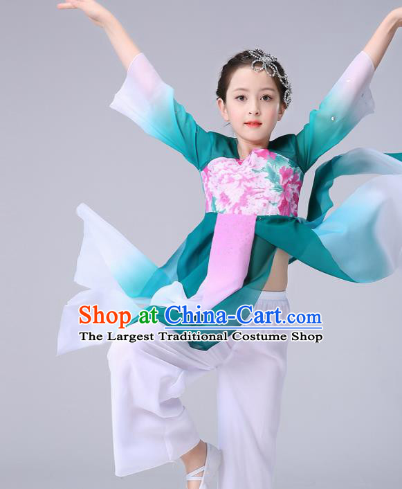 China Umbrella Dance Clothing Palace Fan Dance Green Outfits Children Classical Dance Costumes Girl Stage Performance Dancewear
