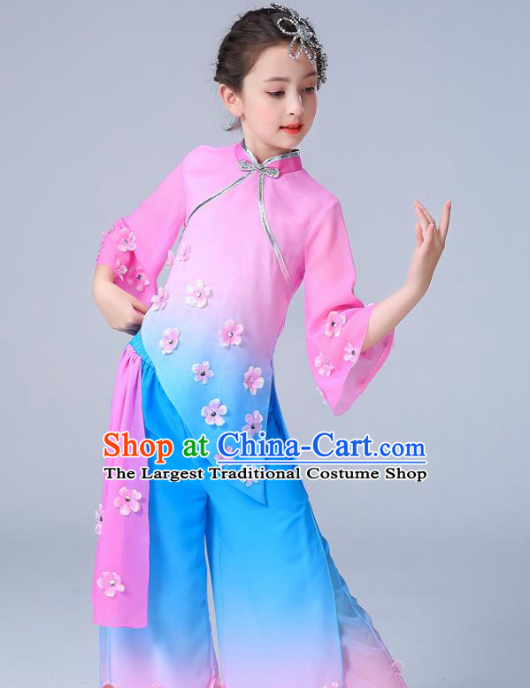 Chinese Children Yangko Dance Pink Uniforms Folk Dance Costumes Girl Jasmine Flower Dance Dress Yangge Performance Clothing