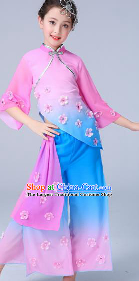 Chinese Children Yangko Dance Pink Uniforms Folk Dance Costumes Girl Jasmine Flower Dance Dress Yangge Performance Clothing