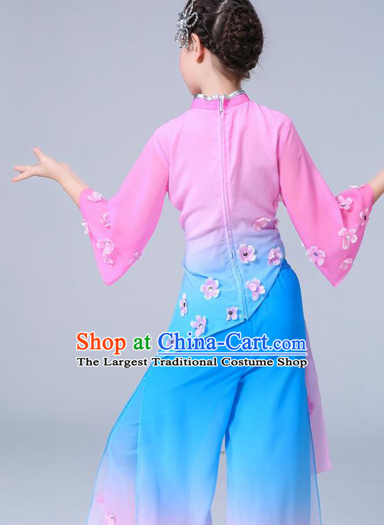 Chinese Children Yangko Dance Pink Uniforms Folk Dance Costumes Girl Jasmine Flower Dance Dress Yangge Performance Clothing