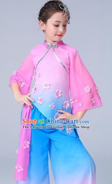 Chinese Children Yangko Dance Pink Uniforms Folk Dance Costumes Girl Jasmine Flower Dance Dress Yangge Performance Clothing