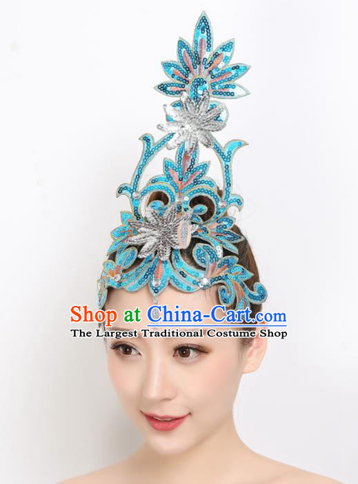 China Group Dance Hair Accessories New Year Folk Dance Headpiece Woman Yangko Dance Blue Sequins Hair Stick
