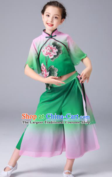 China Lotus Dance Green Outfits Children Classical Dance Costumes Girl Stage Performance Dancewear Umbrella Dance Clothing
