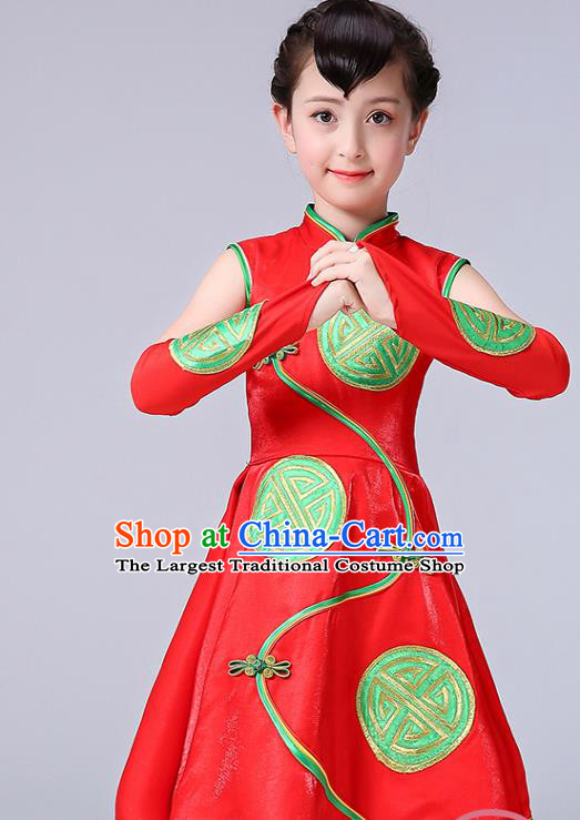 Chinese Folk Dance Costumes Girl Drum Dance Red Dress Yangge Performance Clothing Children Yangko Dance Uniforms