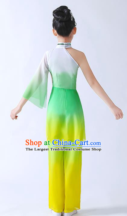 China Children Classical Dance Costumes Girl Stage Performance Dancewear Umbrella Dance Clothing Jasmine Flowers Dance Green Chiffon Uniforms