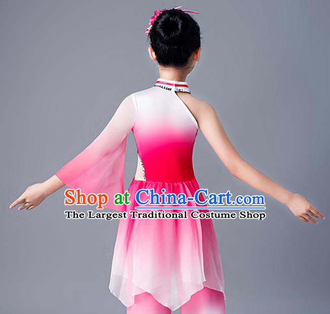 China Umbrella Dance Clothing Fan Dance Rosy Chiffon Uniforms Children Classical Dance Costumes Girl Stage Performance Dancewear