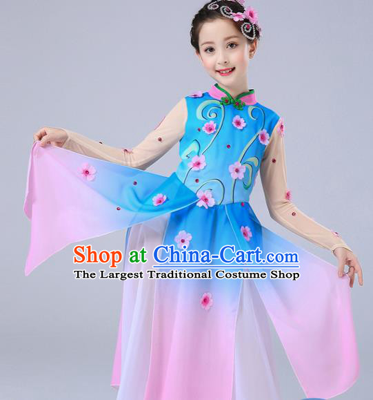 China Jasmine Flowers Dance Blue Chiffon Uniforms Children Classical Dance Costumes Girl Stage Performance Dancewear Umbrella Dance Clothing