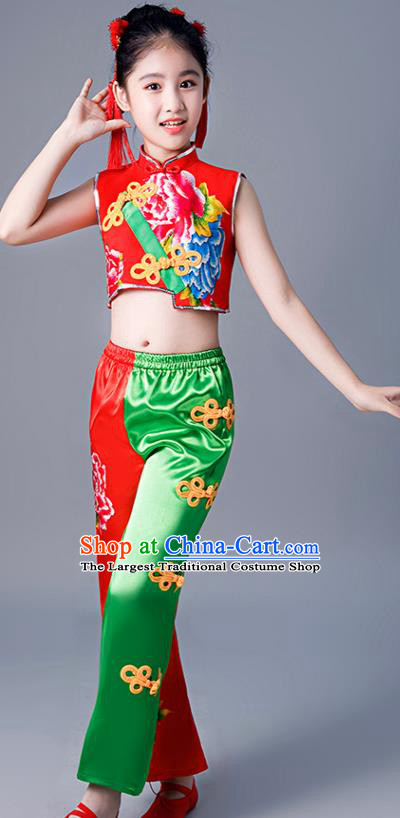 Chinese Girl Drum Dance Dress New Year Performance Clothing Children Yangko Dance Uniforms Folk Dance Costumes