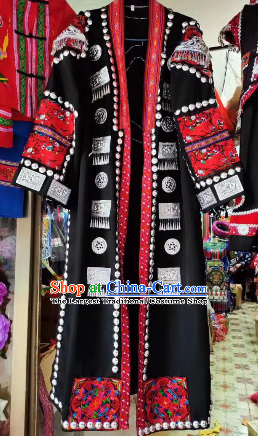 Chinese Ethnic Folk Dance Costume Miao Nationality Male Embroidered Black Coat Hmong Minority Performance Clothing