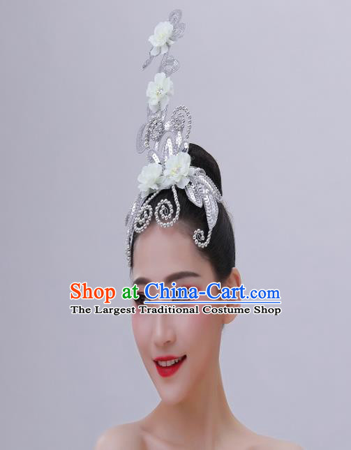 Chinese Yangko Dance Headdress Handmade Fan Dance White Plum Hair Crown Folk Dance Hair Accessories