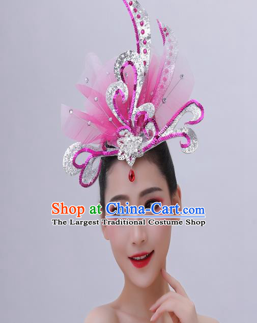 Chinese Woman Group Dance Purple Sequins Headpiece Opening Dance Hair Accessories Classical Dance Hair Crown