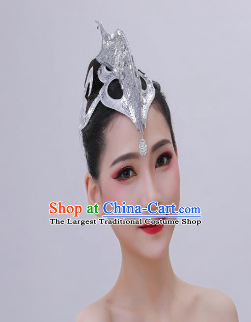 Chinese Handmade Dai Nationality Peacock Dance Hair Crown Folk Dance Argent Sequins Headpiece Spring Festival Gala Opening Dance Headwear