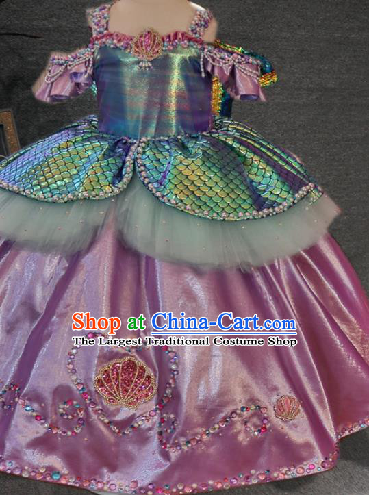Top Girl Stage Show Formal Garment Catwalks Pink Satin Bubble Dress Christmas Princess Evening Wear Children Performance Clothing