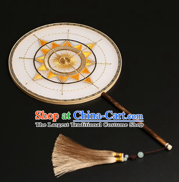 China Classical Dance Embroidered Fan Handmade Silk Palace Fan Traditional Hanfu Circular Fans