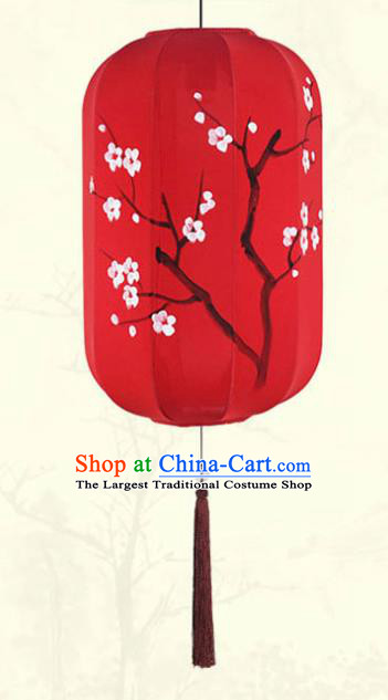 China Traditional New Year Wax Gourd Lanterns Handmade Painting Plum Blossom Lantern Classical Red Cloth Hanging Lamp