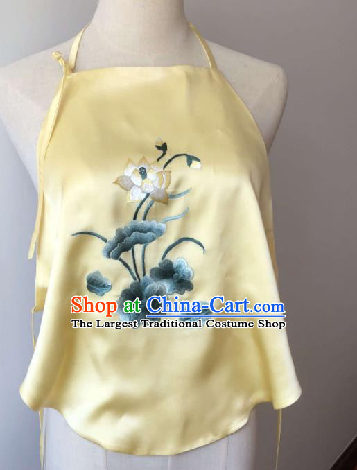 Chinese Suzhou Embroidered Lotus Stomachers National Woman Undergarment Traditional Cheongsam Yellow Silk Bellyband Clothing
