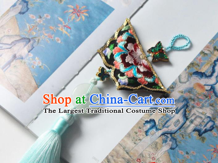 Handmade China Suzhou Embroidered Flowers Belt Pendant Classical Hanfu Blue Tassel Waist Accessories