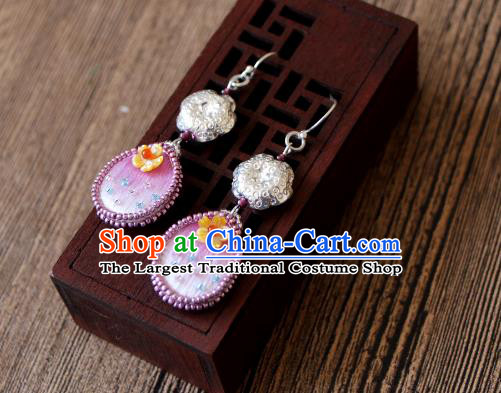 China Suzhou Embroidered Pink Earrings National Woman Silver Ear Jewelry Handmade Cheongsam Pearls Ear Accessories