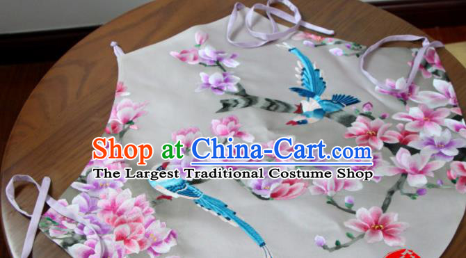 Chinese National Woman Undergarment Suzhou Embroidered Mangnolia Bellyband Traditional White Silk Stomachers