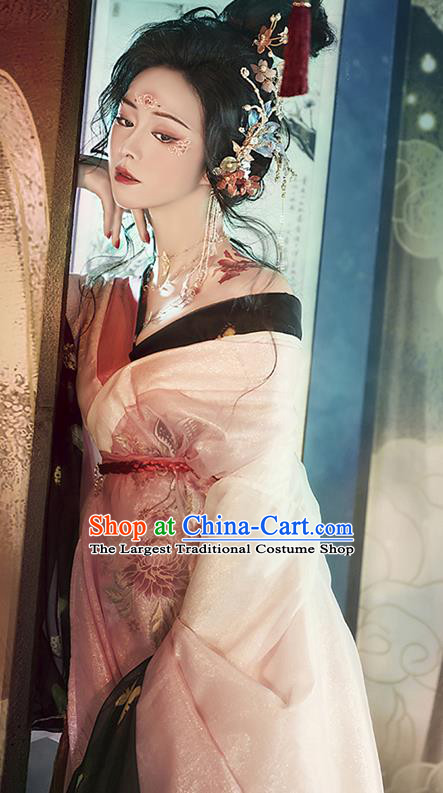 China Traditional Tang Dynasty Imperial Concubine Historical Clothing Ancient Court Beauty Pink Hanfu Dress Garments for Women