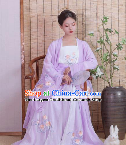 China Song Dynasty Noble Lady Clothing Ancient Young Mistress Embroidered Purple Hanfu Dress Traditional Historical Garment Costumes