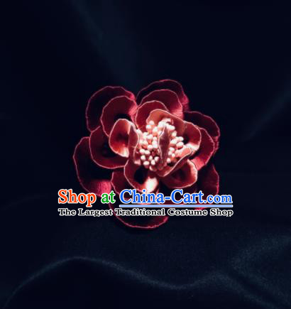 China Handmade Red Peony Hairpin Traditional Tang Dynasty Hanfu Headpiece Ancient Court Empress Hair Stick