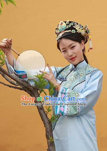 Chinese Ancient Palace Lady Light Blue Dress Drama Empresses in the Palace Garment Costumes Qing Dynasty Court Beauty Clothing