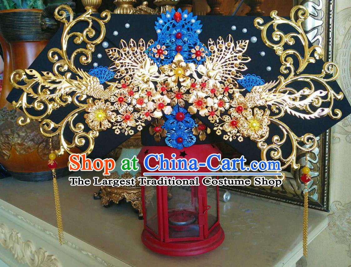 China Traditional Court Headdress Ancient Drama Empresses in the Palace Hat Headwear Handmade Qing Dynasty Imperial Consort Great Wing Hair Crown