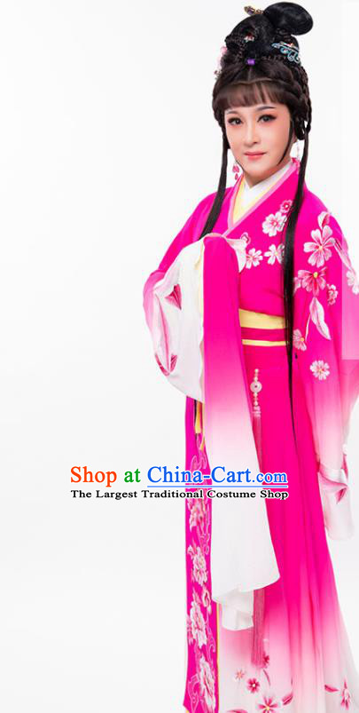Chinese Ancient Princess Rosy Silk Dress Beijing Opera Actress Garment Costumes Huangmei Opera Hua Tan Clothing