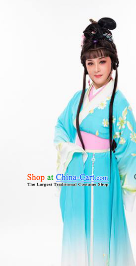 Chinese Beijing Opera Actress Garment Costumes Huangmei Opera Hua Tan Clothing Ancient Princess Blue Silk Dress