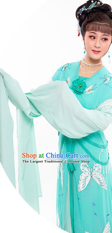 Chinese Ancient Young Beauty Green Dress Beijing Opera Diva Zhu Yingtai Garment Costumes Yue Opera Actress Clothing