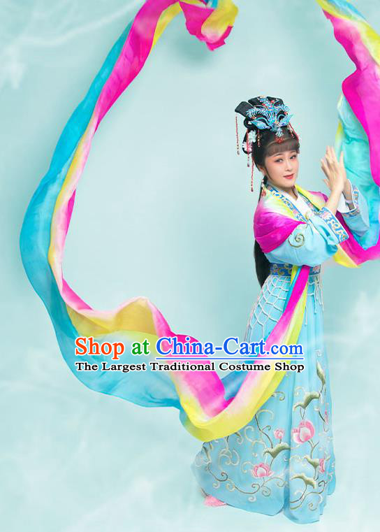 Chinese Yue Opera Young Beauty Clothing Ancient Flowers Fairy Blue Dress Beijing Opera Diva Garment Costumes