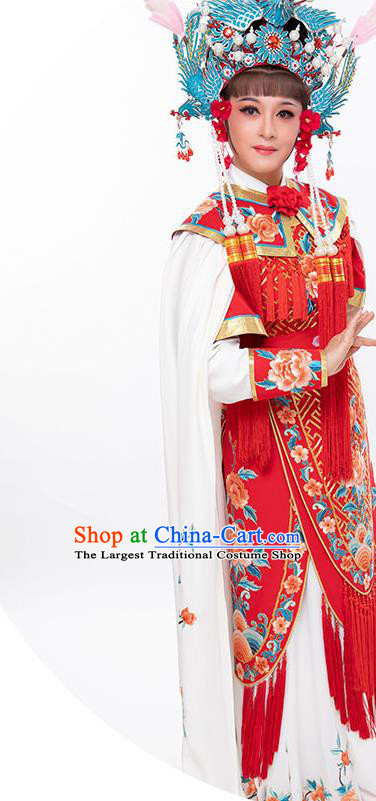 Chinese Beijing Opera Blues Garment Costumes Yue Opera Swordswoman Clothing Ancient Female General Red Dress