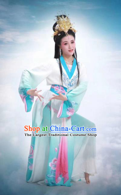 Chinese Yue Opera Young Beauty Clothing Ancient Princess Dance Blue Dress Beijing Opera Diva Garment Costumes