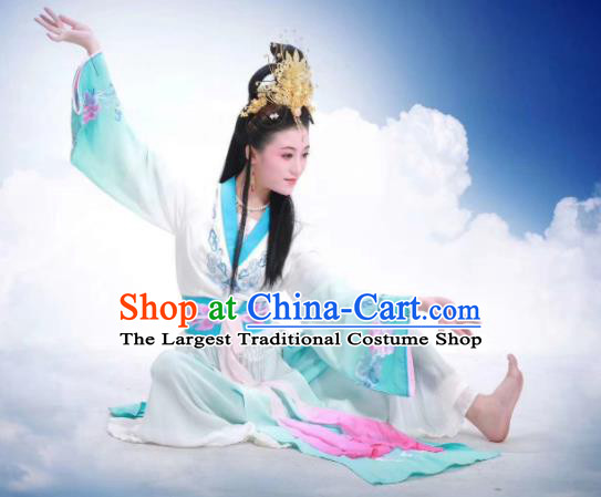 Chinese Yue Opera Young Beauty Clothing Ancient Princess Dance Blue Dress Beijing Opera Diva Garment Costumes