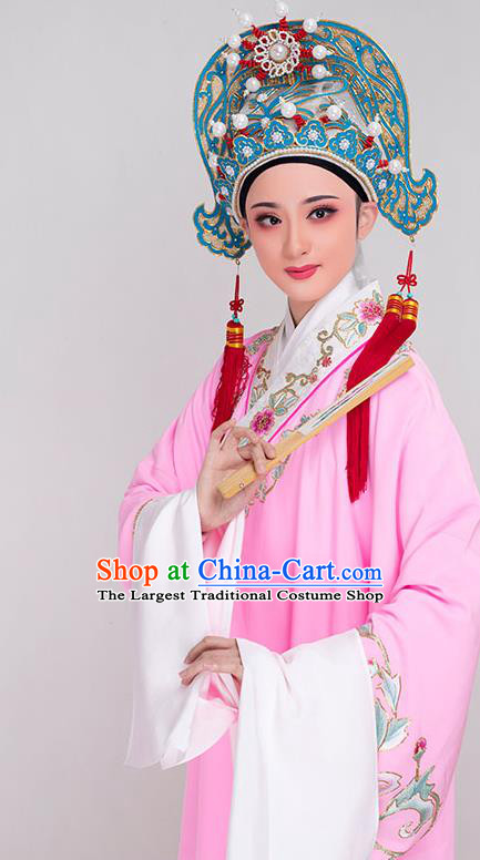 China Traditional Yue Opera Scholar Liangshanbo Garment Peking Opera Xiaosheng Embroidered Pink Robe Costume Beijing Opera Niche Clothing