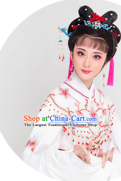 Chinese Ancient Swordswoman White Dress Beijing Opera Young Lady Garment Costumes Huangmei Opera Diva Clothing