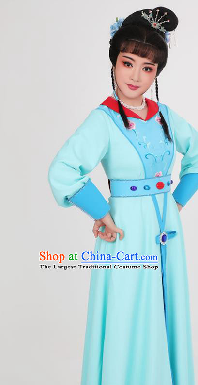 Chinese Beijing Opera Female Knight Yang Paifeng Garment Costumes Yue Opera Young Lady Clothing Ancient Swordswoman Blue Dress