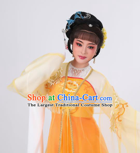 China Huangmei Opera Court Beauty Garment Costume Peking Opera Hua Tan Clothing Ancient Princess Yellow Dress