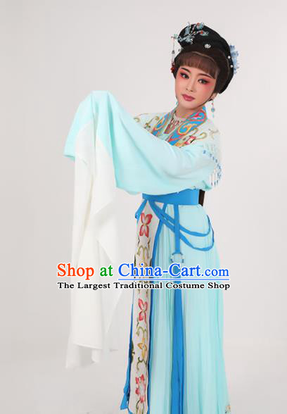 China Ancient Noble Lady Blue Dress Yue Opera Diva Garment Costumes Peking Opera Actress Clothing