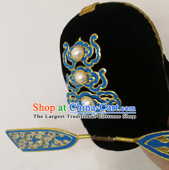 Chinese Traditional Beijing Opera Scholar Headwear Yue Opera Xiaosheng Headdress Opera Niche Pearls Hat